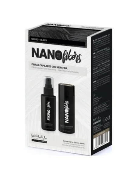 Bifull - Nano Fibras Capilares con Spray de Fijación Fuerte Color Negro 100 ml + 25 g