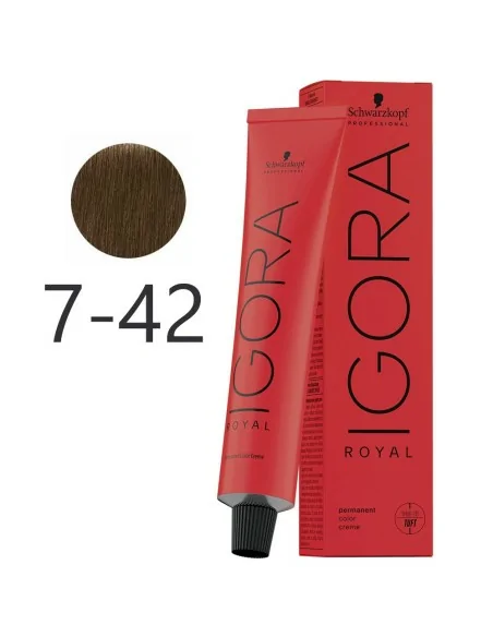 Schwarzkopf - Tinte Permanente Igora Royal 7-42 Rubio Medio Beige Humo 60 ml