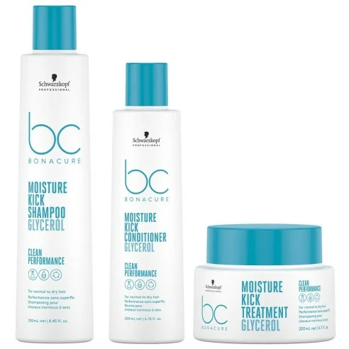 Schwarzkopf - Pack BC Bonacure Clean Moisture Kick Shampoo 250 ml + Conditioner 200 ml + Treatment 200 ml