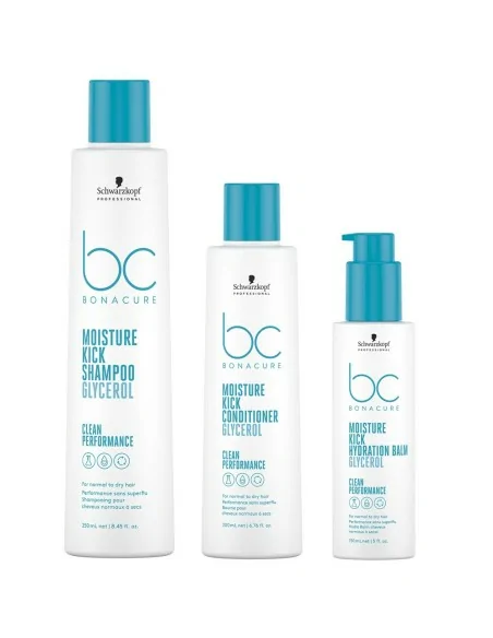 Schwarzkopf - Pack BC Bonacure Clean Moisture Kick Champú 250 ml + Acondicionador 200 ml + Bálsamo Hidradante 150 ml