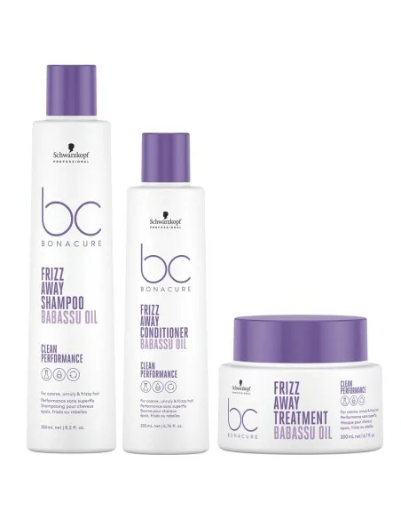 Schwarzkopf - Pack BC Bonacure Clean Frizz Away Champú 250 ml + Acondicionador 200 ml + Tratamiento 200 ml