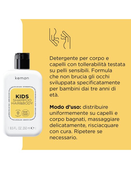 Kemon - Zarte Seife für Kinder Haarpflege Kinder Shampoo Haar & Körper 250 ml